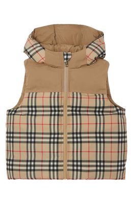 burberry Kids' Theo Reversible Hooded Down Vest in Archive Beige Ip Chk