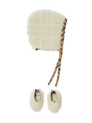 Burberry Kids Vintage Check-detail fleece babygrow set - White