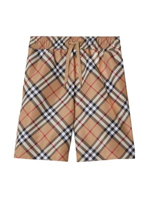 Burberry Kids vintage-check drawstring-waist shorts - Brown