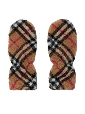 Burberry Kids Vintage Check fleece wool mittens - Brown