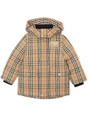 Burberry Kids Vintage Check hooded puffer jacket - Neutrals