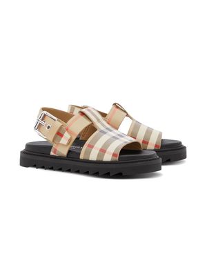 Burberry Kids Vintage Check leather buckled sandals - Neutrals