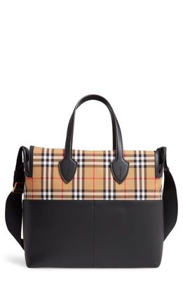 burberry Kingswood Vintage Check & Leather Diaper Tote in Black
