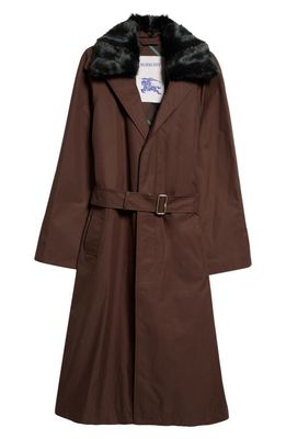 burberry Lambeth Oversize Water Resistant Raincoat With Removable Faux Fur Trim in Otter