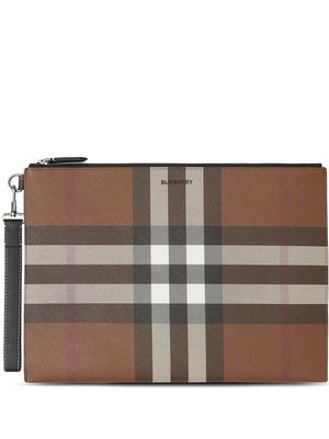 Burberry large check-pattern zip pouch - Brown