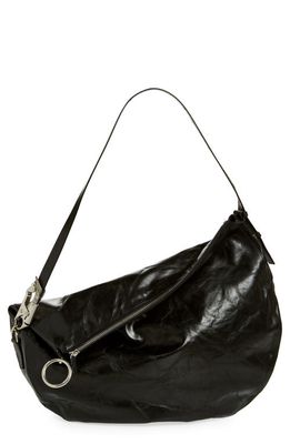 burberry Large Knight Asymmetric Crinkle Leather Shoulder Bag in Black