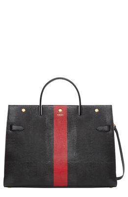Burberry Large Title Lizard Embossed Leather Tote in Black