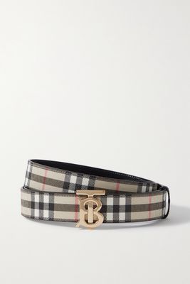 Burberry - Leather-trimmed Checked Coated-canvas Belt - Neutrals