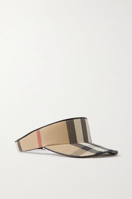 Burberry - Leather-trimmed Checked Cotton-canvas Visor - Neutrals