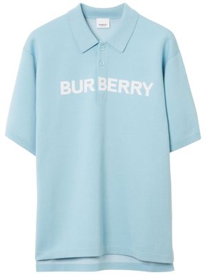 Burberry Logo Detail Wool Cotton Polo Shirt - Blue