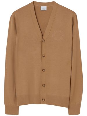 Burberry logo-embroidered wool cardigan - Brown