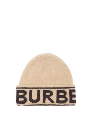 Burberry - Logo-jacquard Cashmere Beanie Hat - Womens - Beige Multi