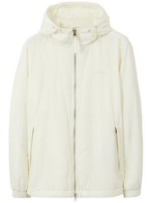 Burberry Logo Print Nylon Hooded Jacket - White