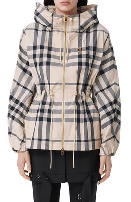 Burberry Lychek Monogram Detail Check Hooded Jacket in Buttermilk Beigeip C