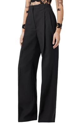 burberry Madge Wide Leg Wool Trousers in Black