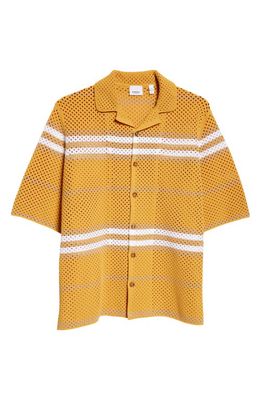 burberry Malet Oversize Mesh Knit Button-Up Shirt in Marigold