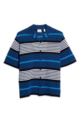 burberry Malet Oversize Stripe Short Sleeve Nylon Mesh Button-Up Shirt in Rich Navy