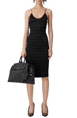 burberry Melina Chain Trim Fringed Cocktail Dress in Black
