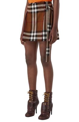 burberry Micaela Belted Check Wool Miniskirt in Dark Birch Brown Chk