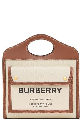 burberry Mini Two-Tone Canvas & Leather Pocket Bag in Natural/Malt Brown