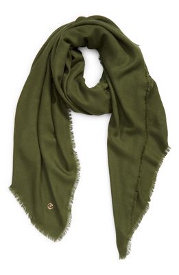 Burberry Mixed Stitch Fringe Trim Cashmere Scarf in Olive Green