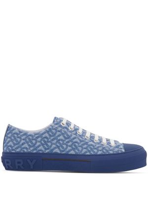 Burberry monogram-pattern denim sneakers - Blue