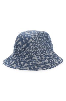 Burberry Monogram Print Denim Bucket Hat in Denim Blue