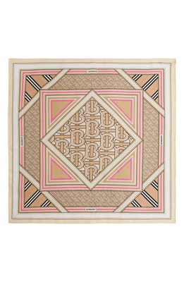 Burberry Monogram Print Square Silk Scarf in Beige/Pale Pink