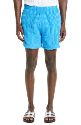burberry Morden Mega Check Cotton Terry Shorts in Bright Cerulean Blue