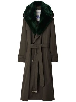 Burberry notched-lapels shearling trench coat - Green