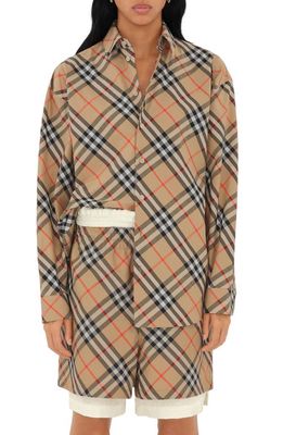 burberry Oversize Check Cotton Poplin Button-Up Shirt in Sand Ip Check