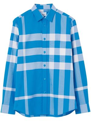 Burberry oversized check long-sleeved shirt - Blue
