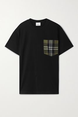 Burberry - Oversized Checked Twill-trimmed Cotton-jersey T-shirt - Black