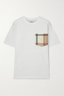 Burberry - Oversized Checked Twill-trimmed Cotton-jersey T-shirt - White