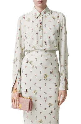 burberry Paola Embellished Floral Embroidered Silk Button-Down Blouse in Parchment Grey Ip Pa