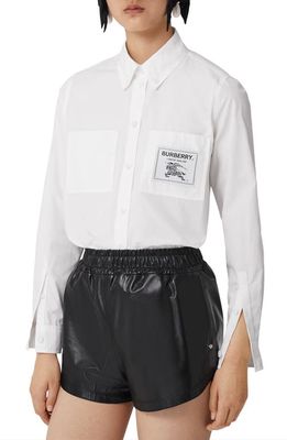 burberry Paola Equestrian Knight Patch Cotton Button-Down Shirt in Optic White