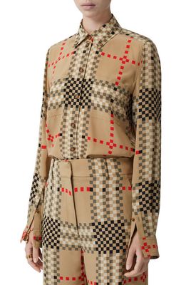 burberry Paola Expanded Check Silk Button-Down Shirt in Archive Beige Ip Pat