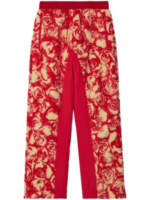 Burberry patterned intarsia-knit fleece trousers - Red
