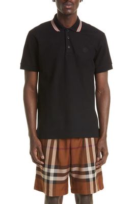 burberry Pierson TB Embroidered Cotton Piqué Polo in Black at Nordstrom, Size Small