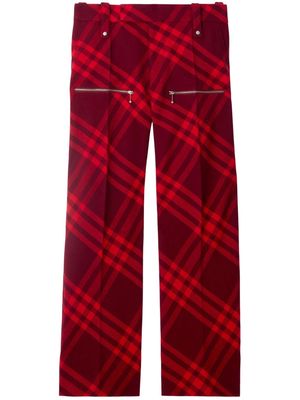 Burberry plaid-check wide-leg wool trousers - Red