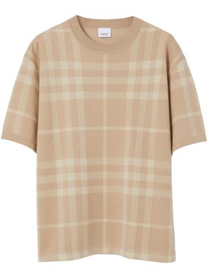 Burberry plaid-pattern wool-silk T-shirt - Neutrals