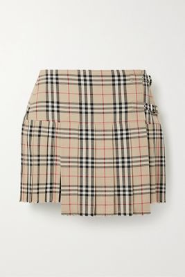 Burberry - Pleated Checked Wool Mini Skirt - Neutrals