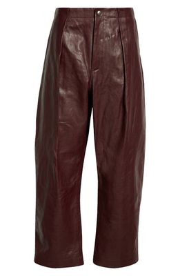 burberry Pleated Leather Trousers in Plum