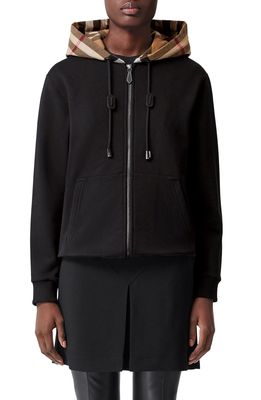 Burberry Poulter Check Hood Cotton Zip Hoodie in Black