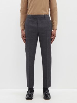 Burberry - Pressed-crease Checked Wool Trousers - Mens - Charcoal