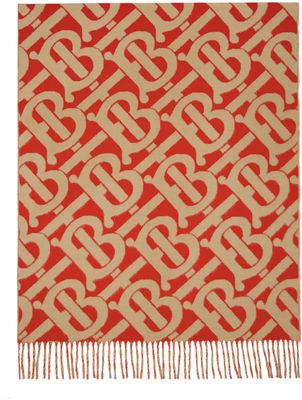 Burberry Red & Tan Jacquard Monogram Scarf