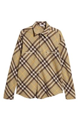 burberry Relaxed Fit Check Wool Blend Overshirt in Olive Beige Ip Check