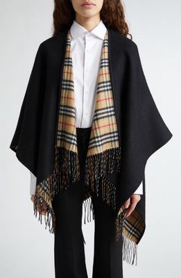 burberry Reversible Open Front Wool Cape in Black Check