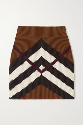 Burberry - Ribbed Cashmere And Cotton-blend Jacquard Mini Skirt - Brown