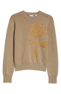 burberry Rose Embroidered Wool Blend Crewneck Sweater in Limestone